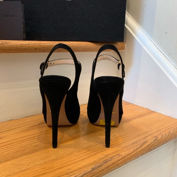 NIB Prada Black Suede Peep Toe Pumps - Picture 6 of 8